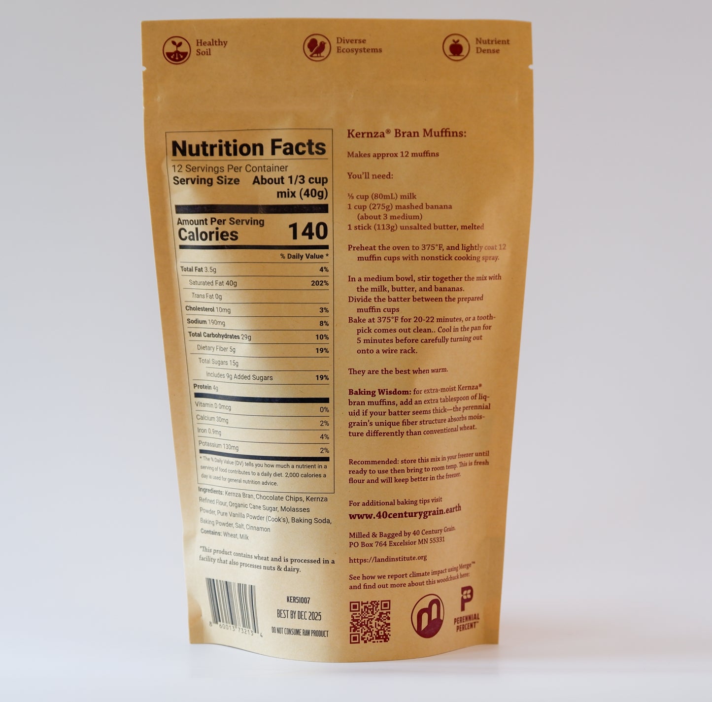 Kernza® bran muffin mix with chocolate chips